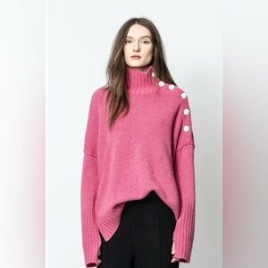 Zadig & Voltaire Pink Turtleneck Sweater with Button Accents